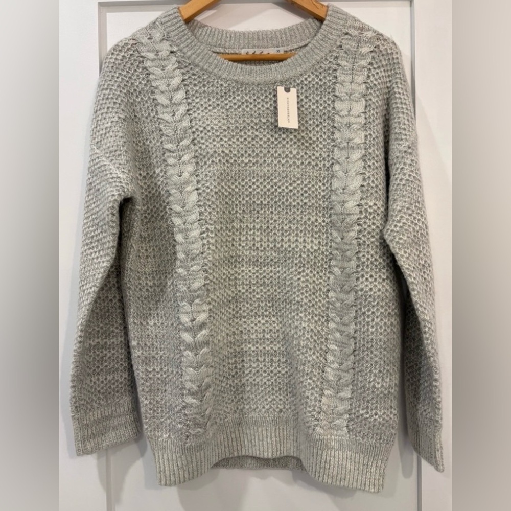 Anthro Another Love Cable Knit Sweater NWT Gray Cozy Crewneck XS